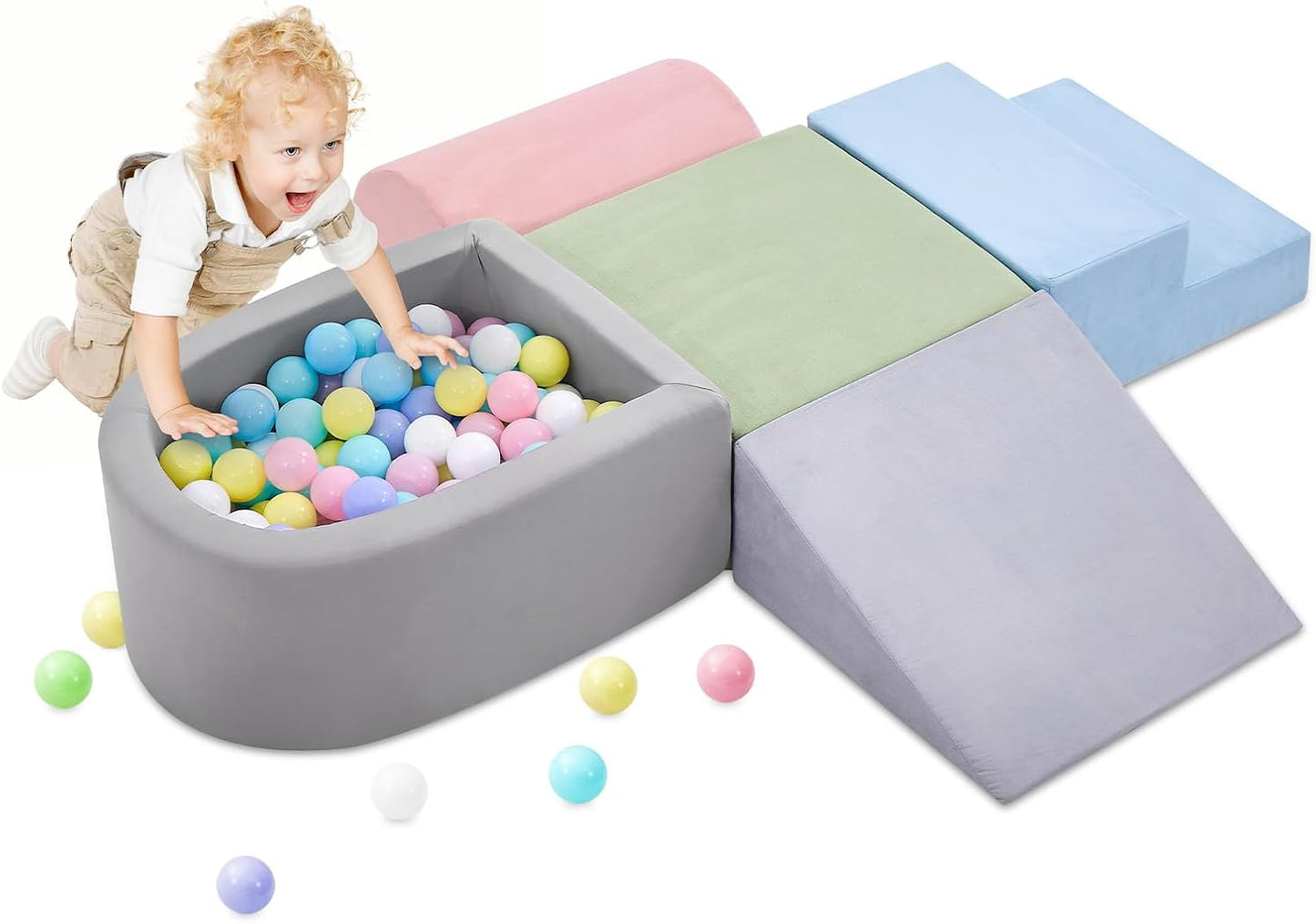 Toddlers , Foam Climbing Blocks with Ball Pit for Baby, 5-Piece