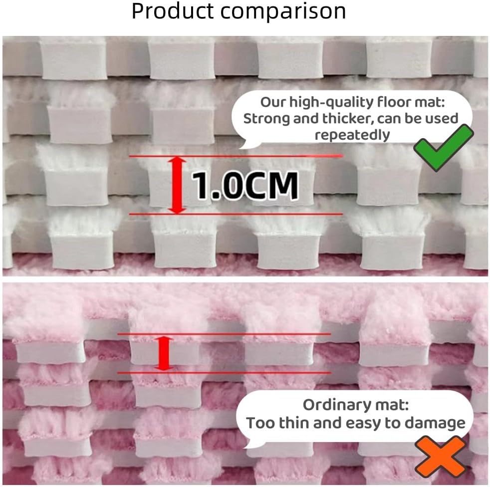 12pcs Carpet Squares Puzzle Floor Mat, Plush Interlocking Pink + Purple