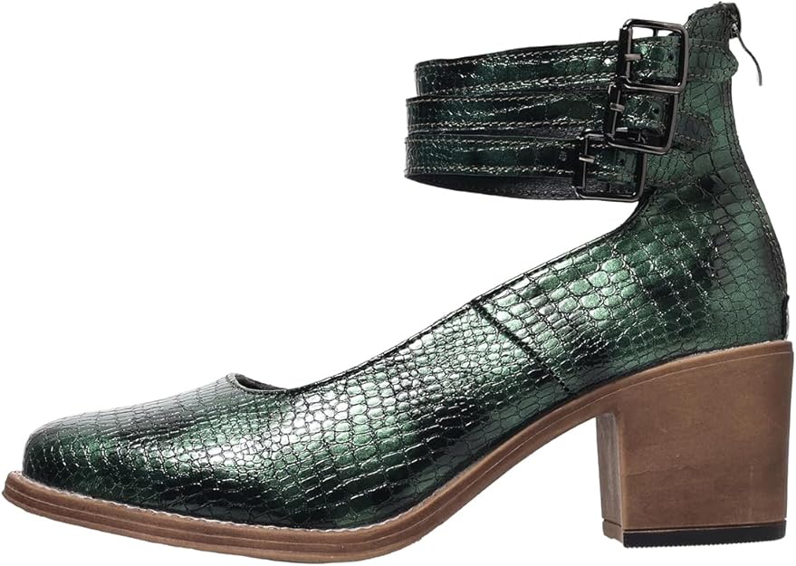 Womens Pumps Heels Animal Print Round Toe Ankle Straps-Green -  BigGreenBear.com shoes 44.00 USD Big Green Bear