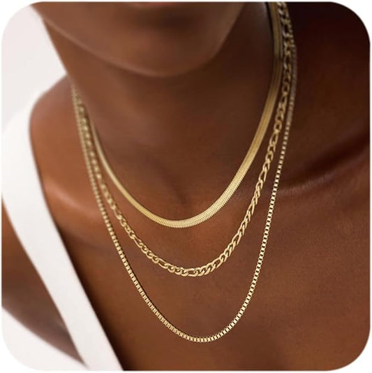 NEW! Women Gold Choker Stackable Necklaces Simple Figaro Box Chain -  BigGreenBear.com jewelry 18.65 USD Big Green Bear