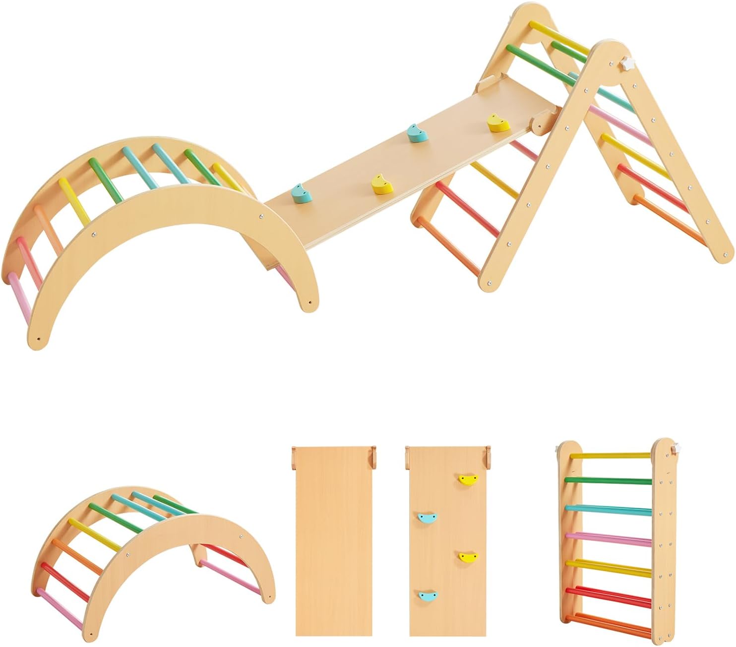 4 in 1 Pikler Triangle Gym, Montessori Foldable Climber with Ramp