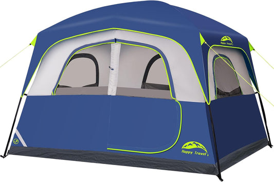 Steel Blue 6-person family cabin tent with rainfly by Big Green Bear for camping and hiking
