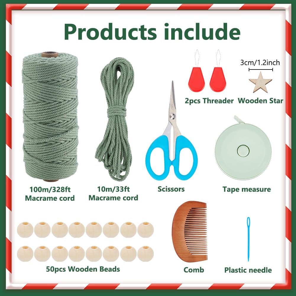 DIY Macrame Wall Hanging Green Christmas Tree Kit with Tassels