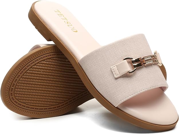 Flat Sandals for Women Slide Sandals: Beige -  BigGreenBear.com clothing 19.99 USD Big Green Bear