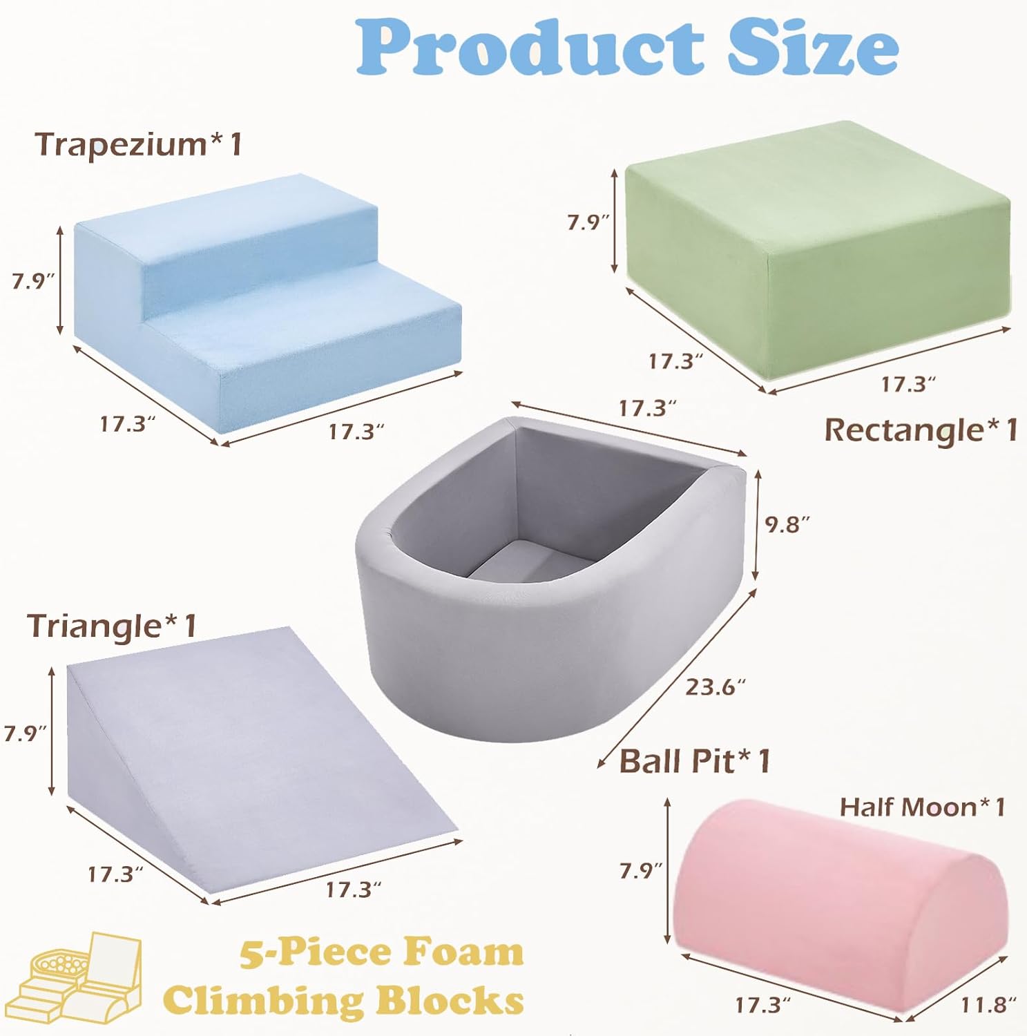 Toddlers , Foam Climbing Blocks with Ball Pit for Baby, 5-Piece