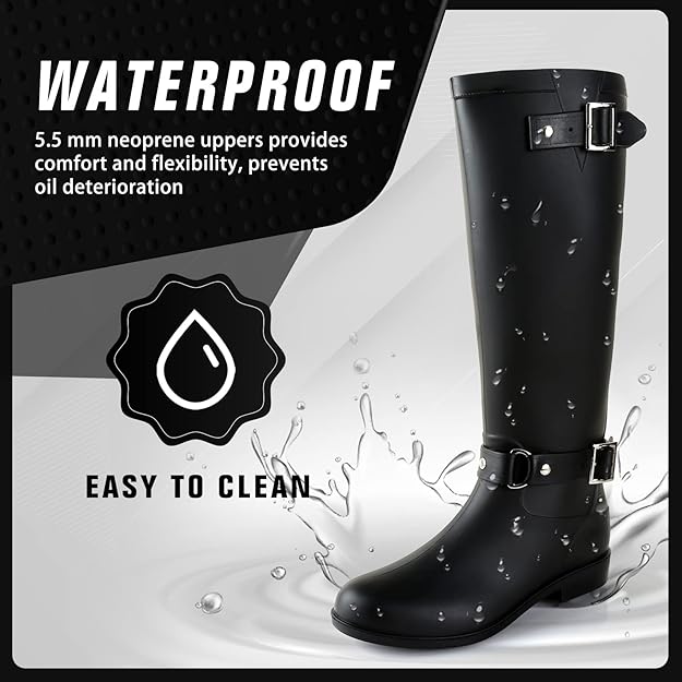 Rain Boots for Women, Waterproof Knee-high Rubber Boots -  BigGreenBear.com clothing 49.99 USD Big Green Bear