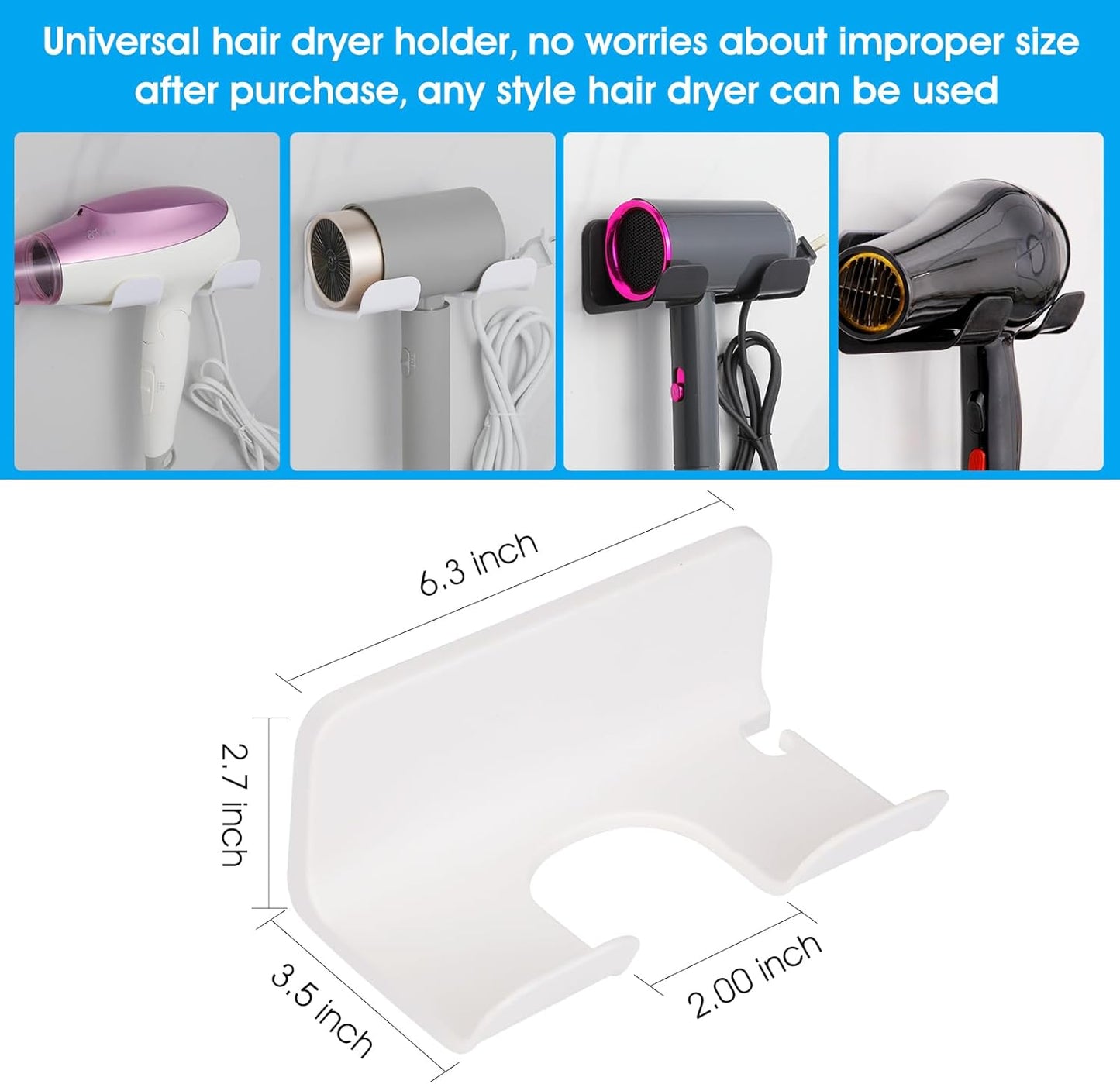 2Pcs Universal Hair Dryer Holder, Blow Dryer Holder with Cord Storage -  BigGreenBear.com Beauty Products 5.99 USD Big Green Bear