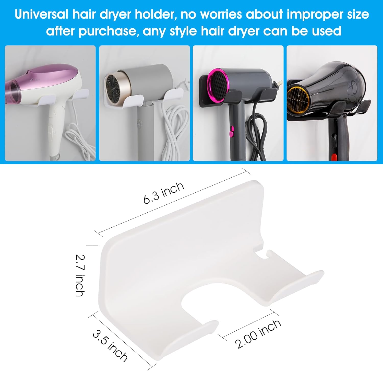2Pcs Universal Hair Dryer Holder, Blow Dryer Holder with Cord Storage -  BigGreenBear.com Beauty Products 5.99 USD Big Green Bear
