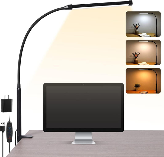 LED Desk Lamp with Clamp  3 Modes 10 Brightness, Long Goose-Neck -  BigGreenBear.com Lighting 18.99 USD Big Green Bear