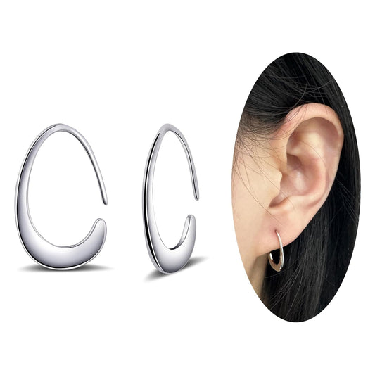 Tiny Pull Through Earrings Small Teardrop Hoop Earrings 925 Sterling Silver -  BigGreenBear.com jewelry 19.89 USD Big Green Bear