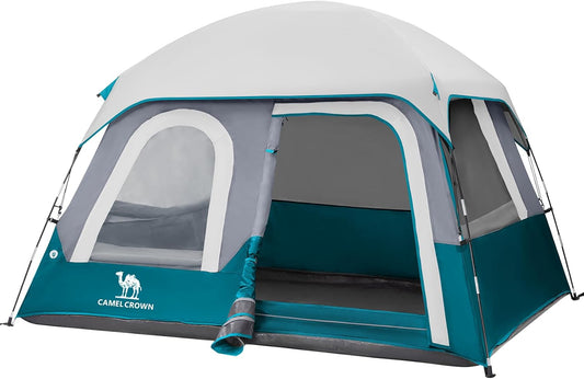 Steel Blue CAMEL CROWN 6-Person Waterproof Camping Tent with 2000mm PU coating for hiking and outdoor adventure.