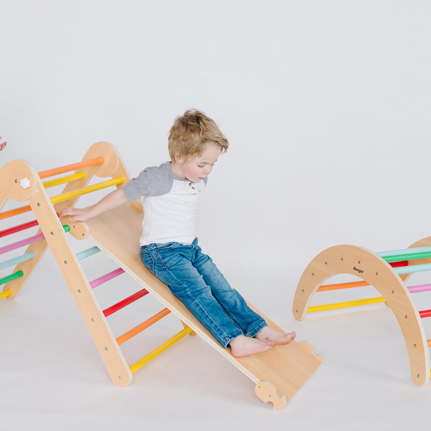 4 in 1 Pikler Triangle Gym, Montessori Foldable Climber with Ramp