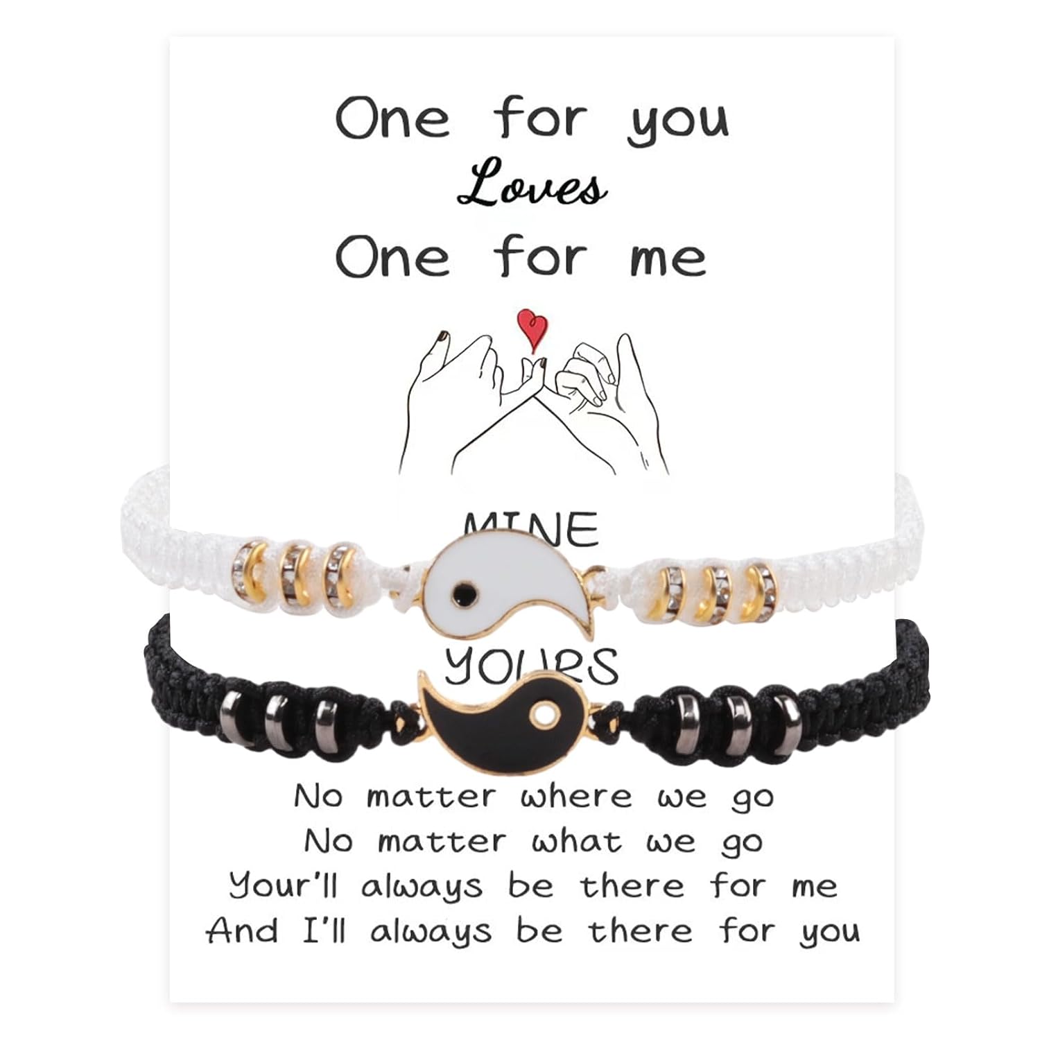 Yin Yang Couple Bracelets, 2 Matching Adjustable Cord Bracelets Long Distance Relationship -  BigGreenBear.com jewelry 9.99 USD Big Green Bear