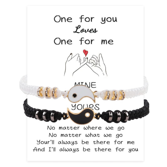 Yin Yang Couple Bracelets, 2 Matching Adjustable Cord Bracelets Long Distance Relationship -  BigGreenBear.com jewelry 9.99 USD Big Green Bear