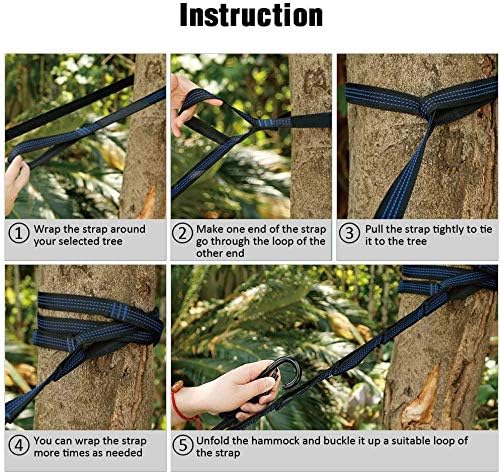 Step-by-step instructions on how to tie a hammock strap to a tree.
