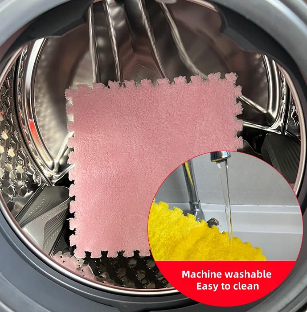 12pcs Carpet Squares Puzzle Floor Mat, Plush Interlocking Pink + Purple