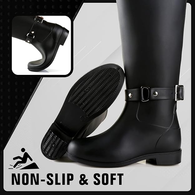 Rain Boots for Women, Waterproof Knee-high Rubber Boots -  BigGreenBear.com clothing 49.99 USD Big Green Bear