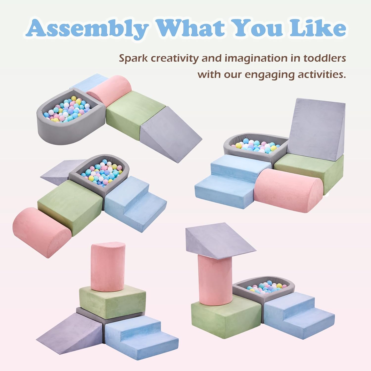 Toddlers , Foam Climbing Blocks with Ball Pit for Baby, 5-Piece