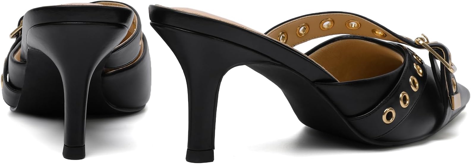 Kitten Mules Heels for Women Pointed Closed Toe Pumps -  BigGreenBear.com clothing 65.00 USD Big Green Bear