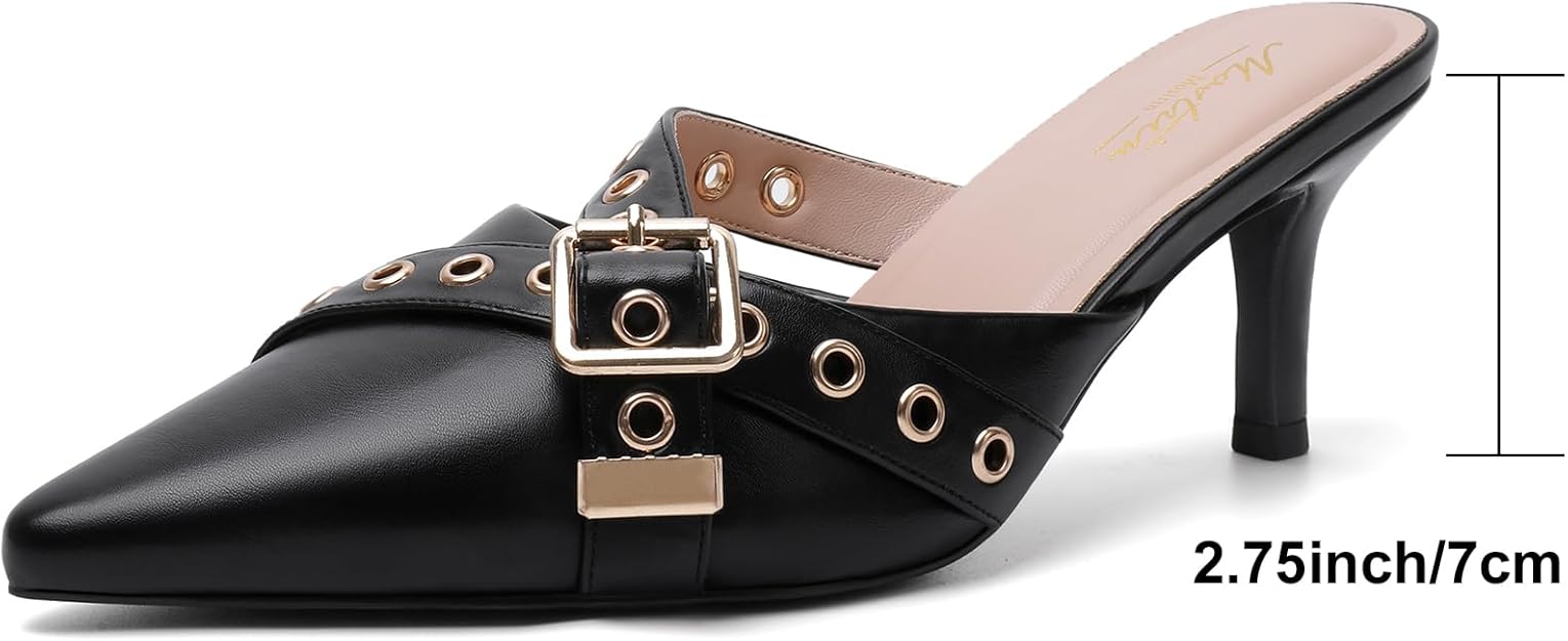 Kitten Mules Heels for Women Pointed Closed Toe Pumps -  BigGreenBear.com clothing 65.00 USD Big Green Bear