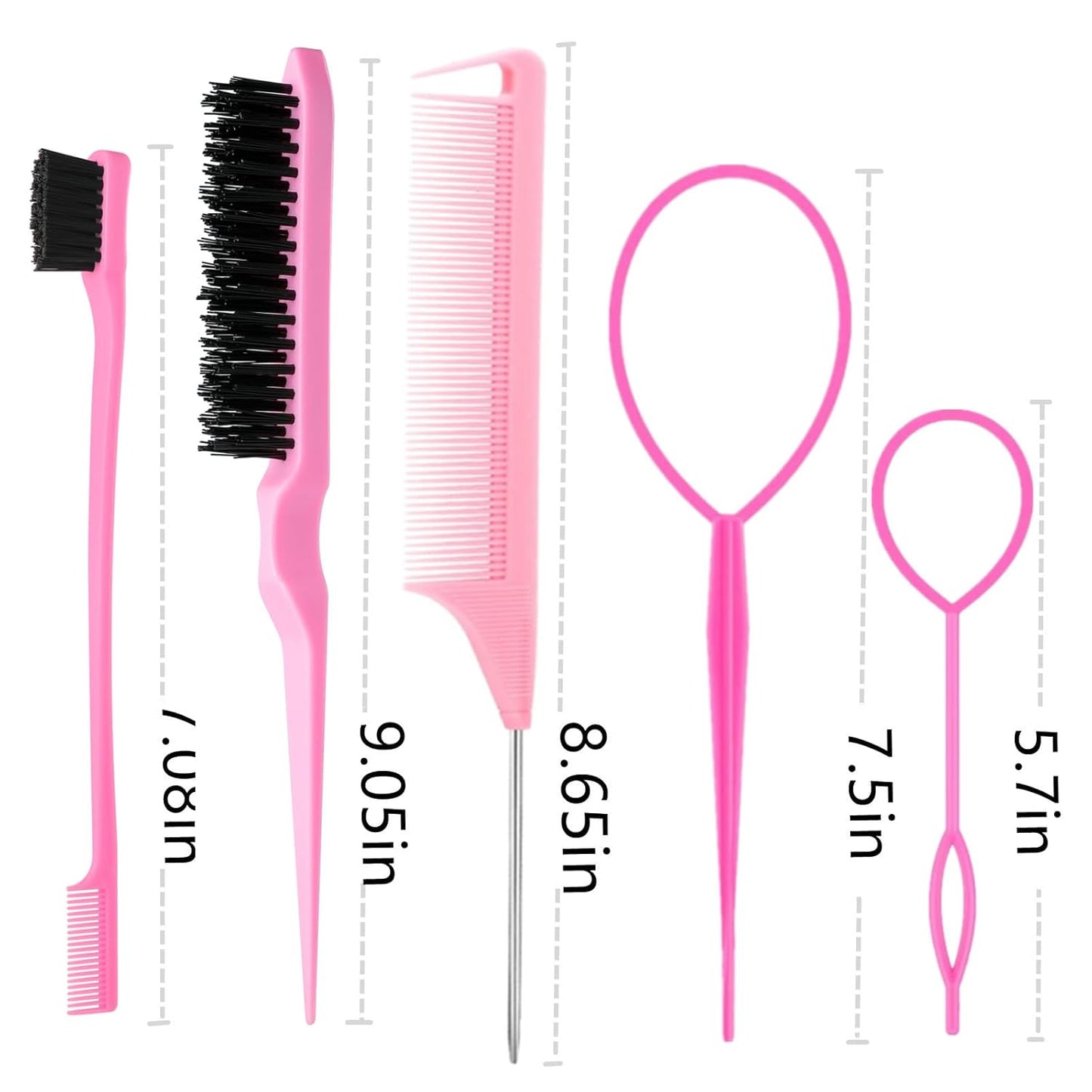 8Pcs Hair Brushes Set for Woman Girl hair Styling, Edge & Back Brushing, Pink -  BigGreenBear.com Beauty Products 3.65 USD Big Green Bear