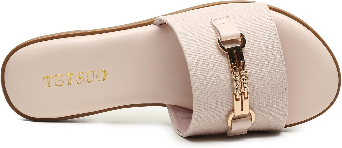 Flat Sandals for Women Slide Sandals: Beige -  BigGreenBear.com clothing 19.99 USD Big Green Bear