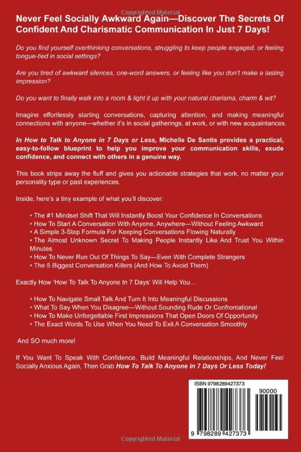 How to Talk to Anyone in 7 Days or Less: by Michelle De Santis -  BigGreenBear.com Book 15.99 USD Big Green Bear