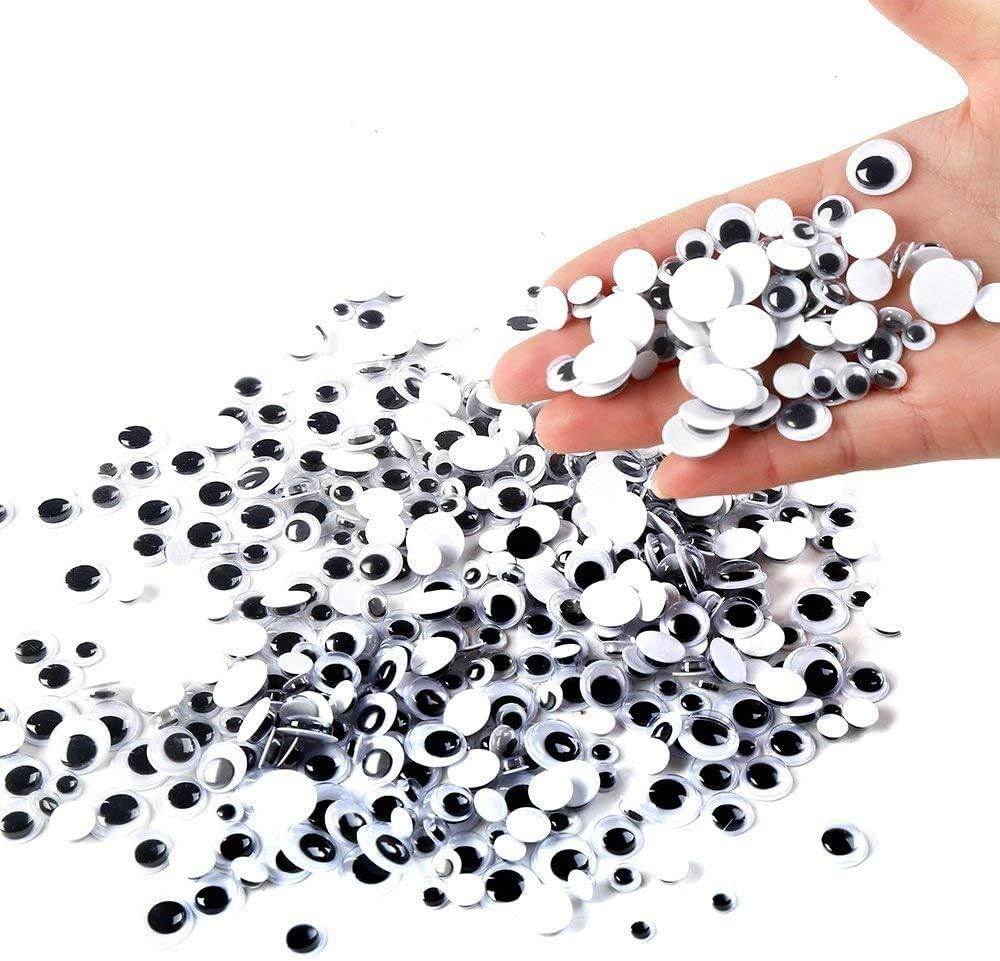 500 Pieces 6mm -12mm Black Wiggle Googly Eyes with Self-Adhesive
