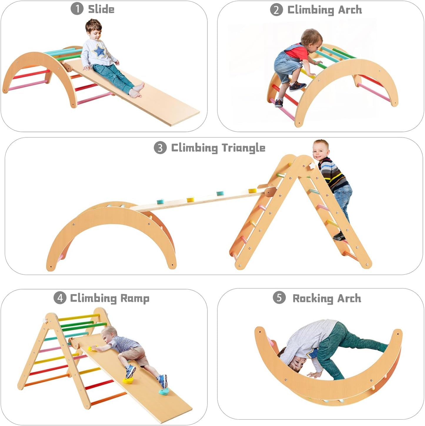 4 in 1 Pikler Triangle Gym, Montessori Foldable Climber with Ramp