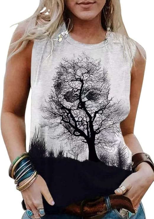 Women's Gradient Coconut Tree Tank Tops Summer Sleeveless V-Neck