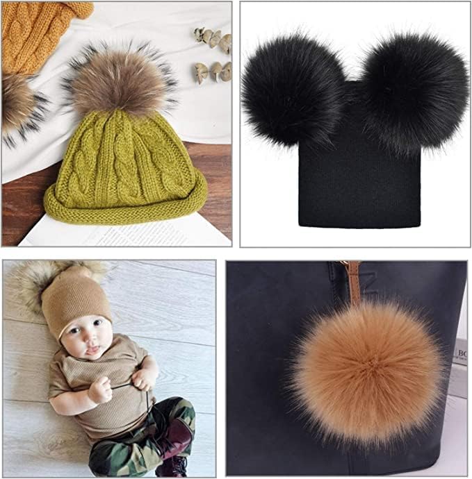 20 Pcs Faux Fur Pom Poms for Hats - 4.5 Inch Fluffy DIY