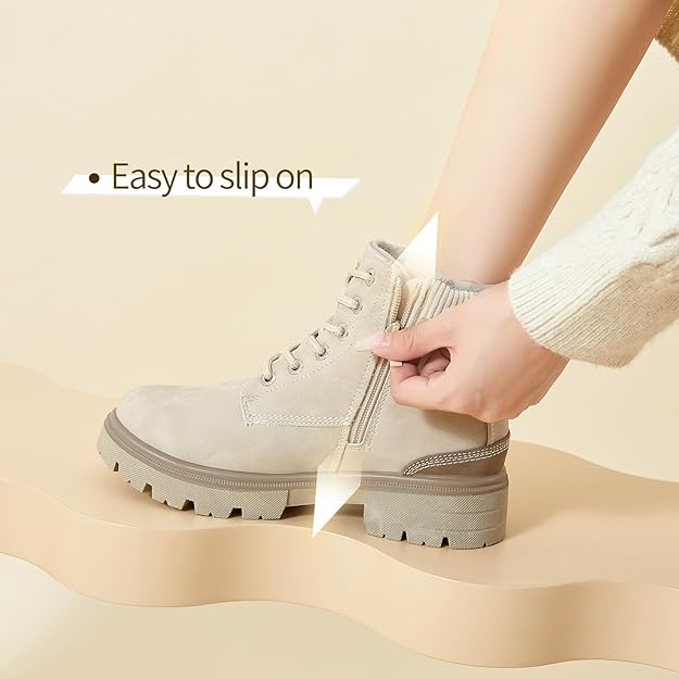 Womens Snow Boots Waterproof Fur Winter Boots Khaki -  BigGreenBear.com boots 49.99 USD Big Green Bear