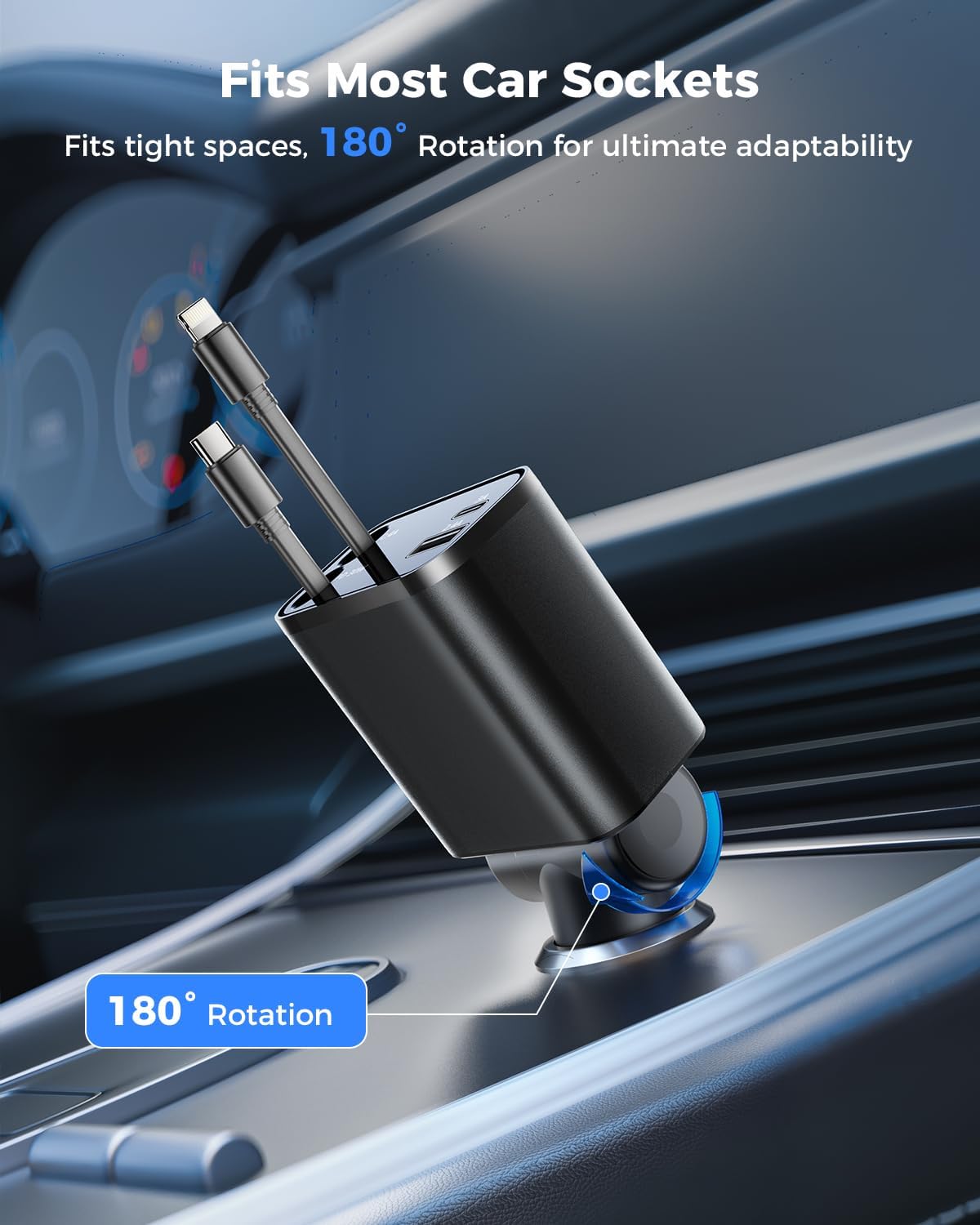 Retractable Car Charger, SUPERONE 69W Car Phone Charger with Cables Fast Charging -  BigGreenBear.com cell phone 14.99