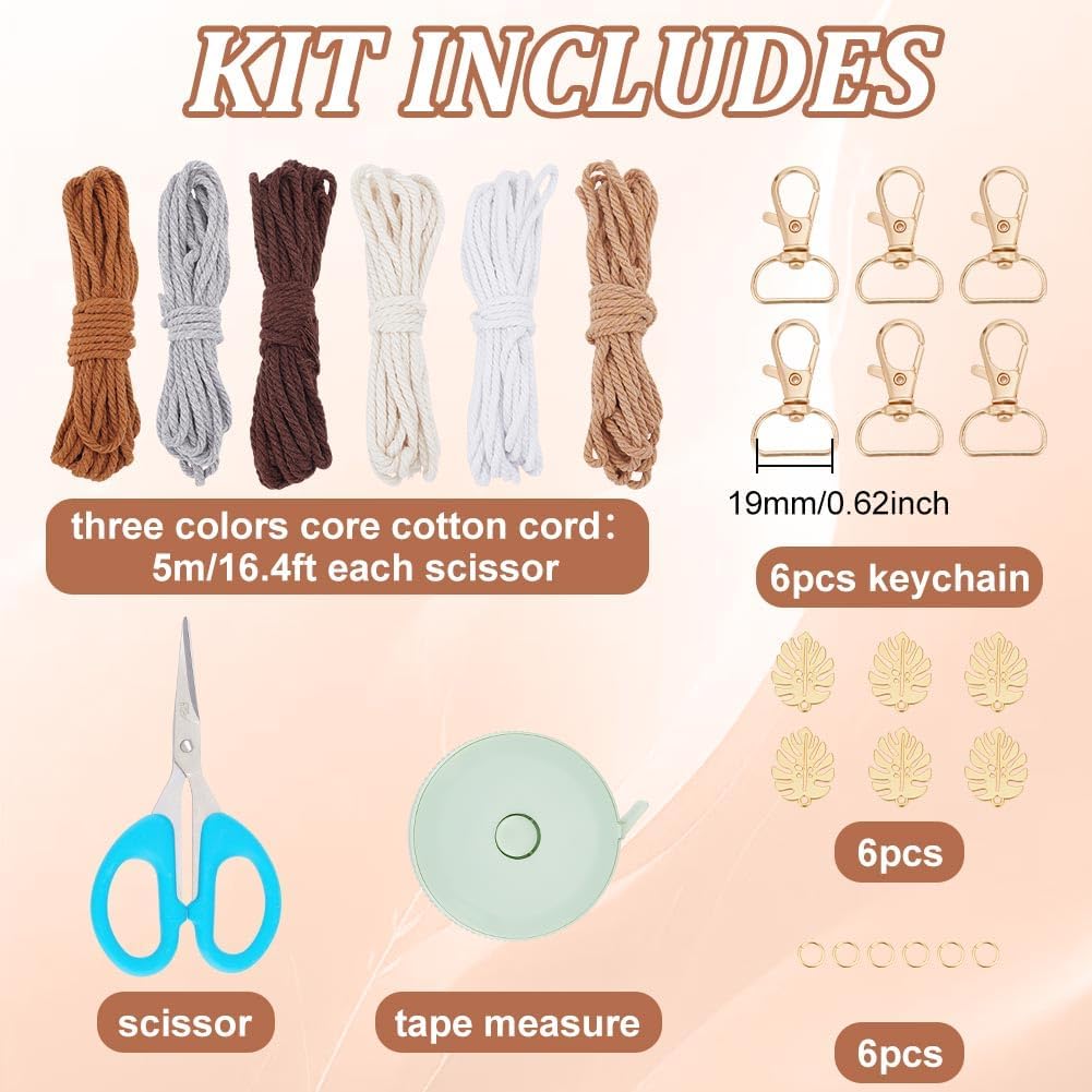 6 Set Macrame Keychain Lanyard Kit DIY Macrame Palm Leaf Keychain Kit
