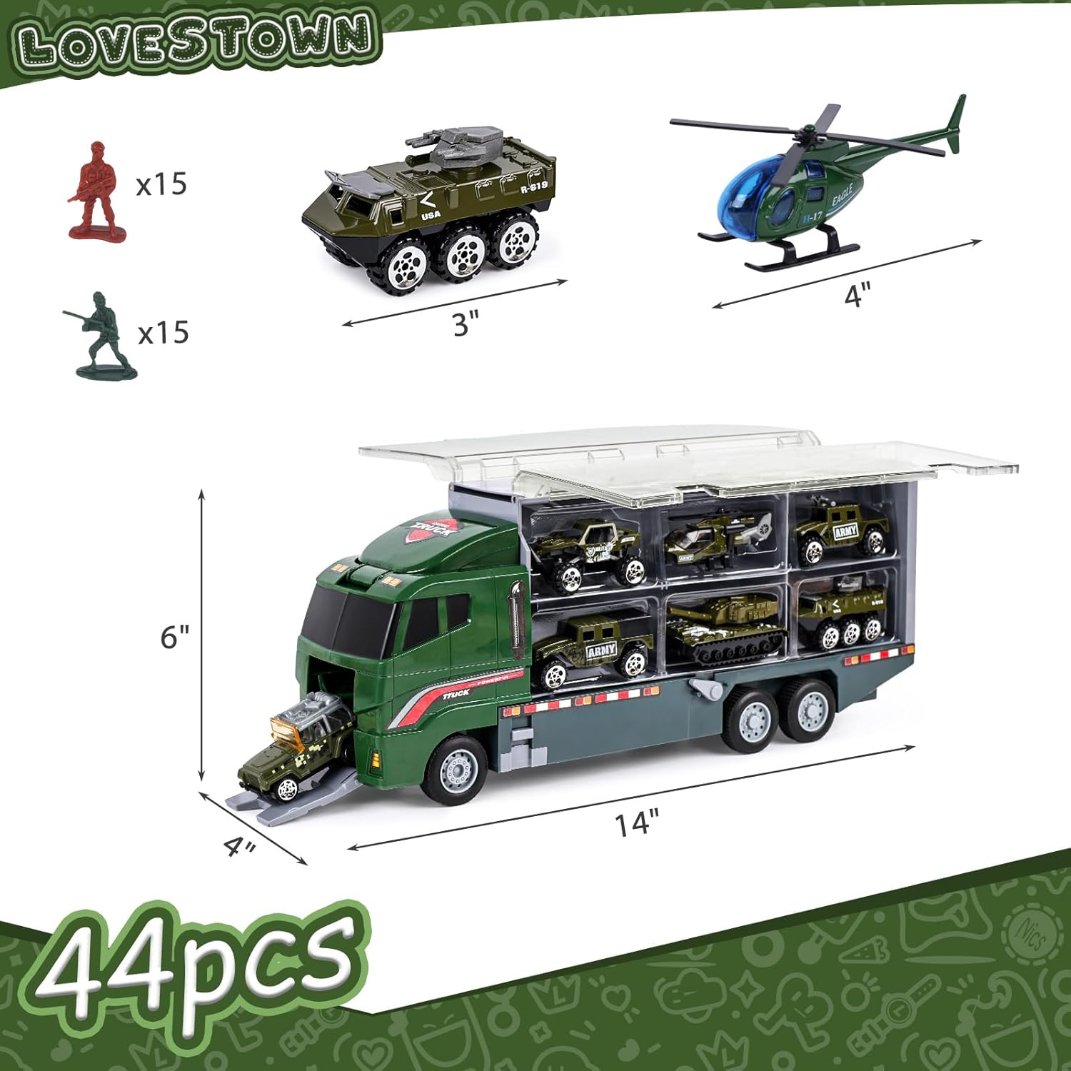 44 in 1 Military Truck Toy Set Army Cars Tanks Set with Soldiers -  BigGreenBear.com Toys 29.99 USD Big Green Bear