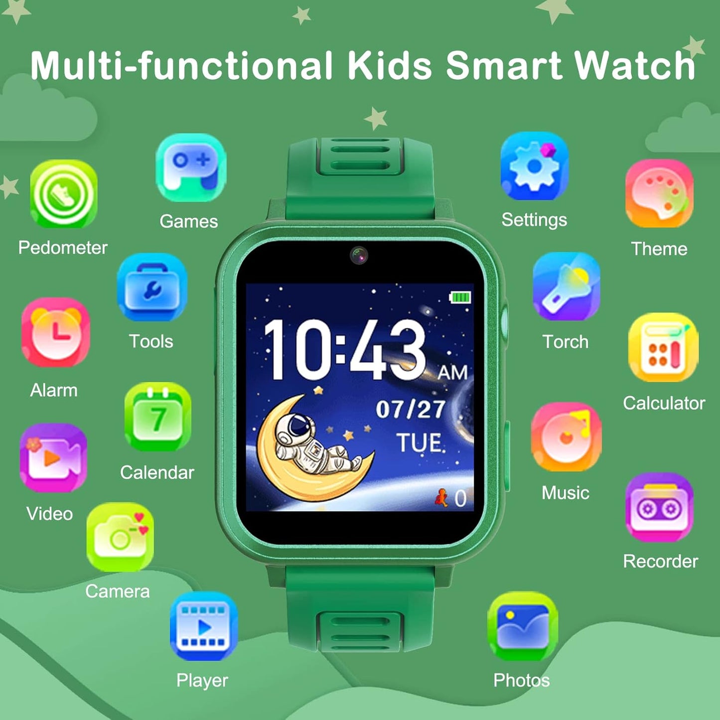Kids Smart Watches Girls with 24 Games Camera Video Recorder Music Player Alarm Calculator Stopwatch Flashlight Pedometer