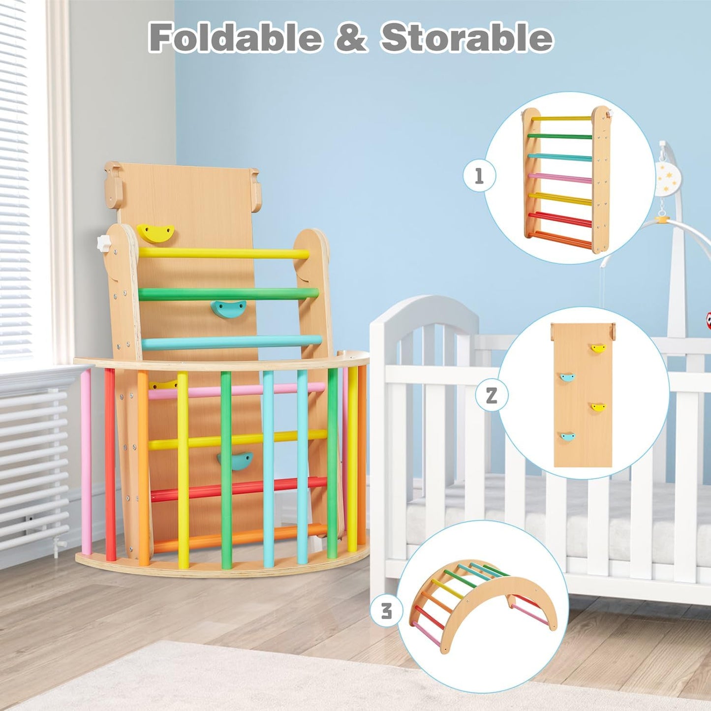 4 in 1 Pikler Triangle Gym, Montessori Foldable Climber with Ramp