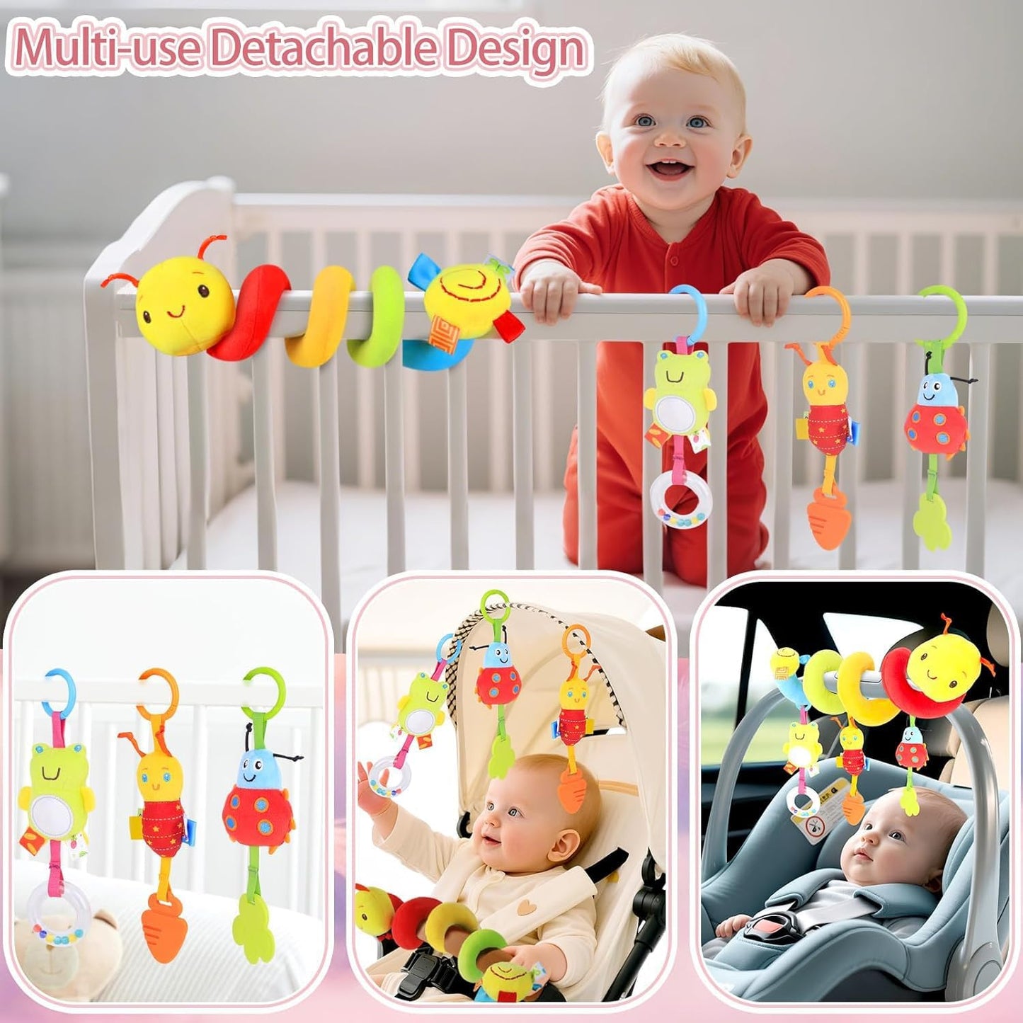 NEW!  Colorful Caterpillar with Detachable Rattles Car Seat Toys for Babies 0-6 -  BigGreenBear.com Toys 19.99 USD Big Green Bear