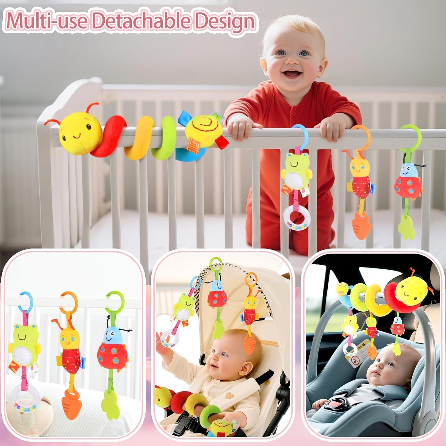 NEW!  Colorful Caterpillar with Detachable Rattles Car Seat Toys for Babies 0-6 -  BigGreenBear.com Toys 19.99 USD Big Green Bear