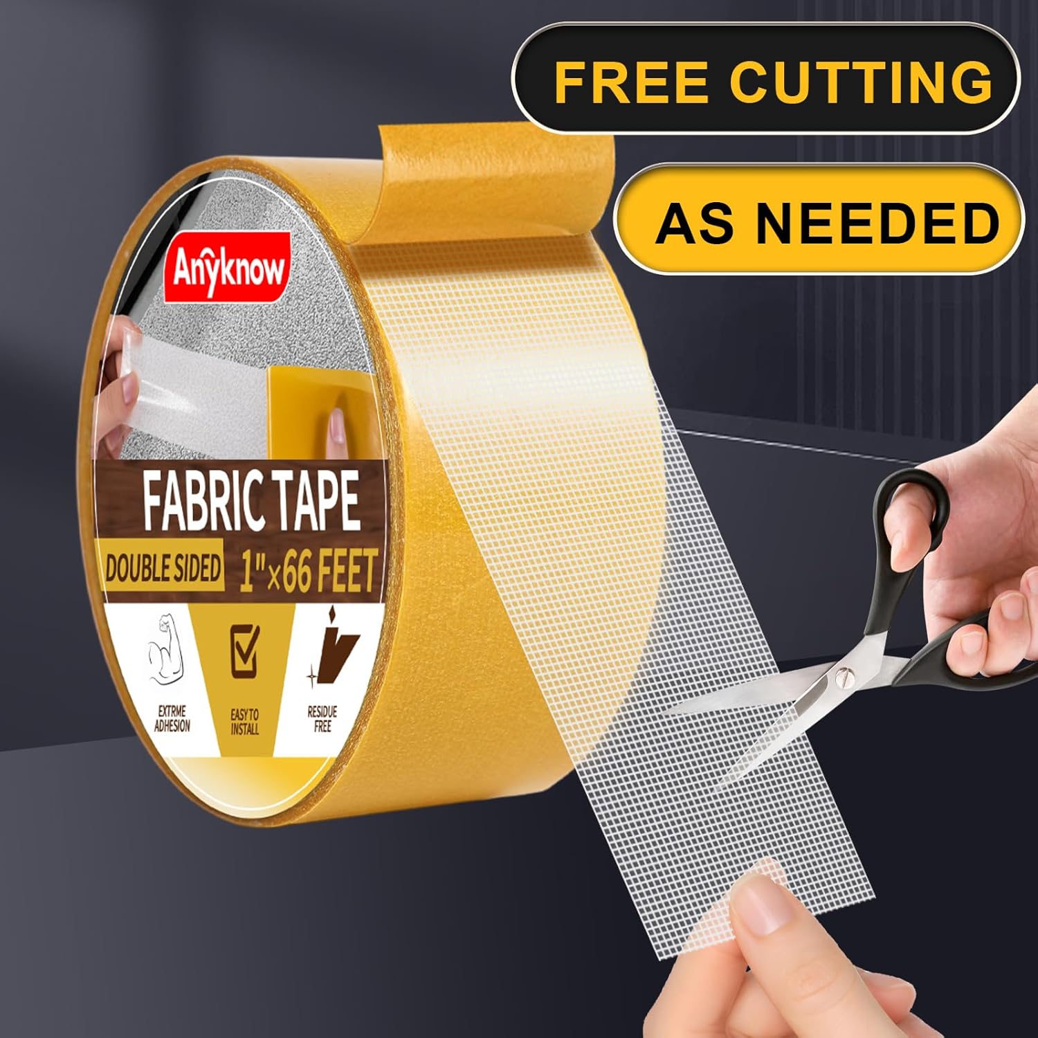 Heavy Duty Double Sided Mesh Tape -(1 Rolls, 3/4" x 66FT)