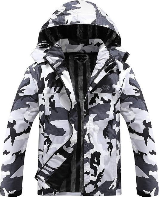 Men's Waterproof Rain Jacket | Black Camo Hiking Shell Biggreenbear.com Big Green Bear