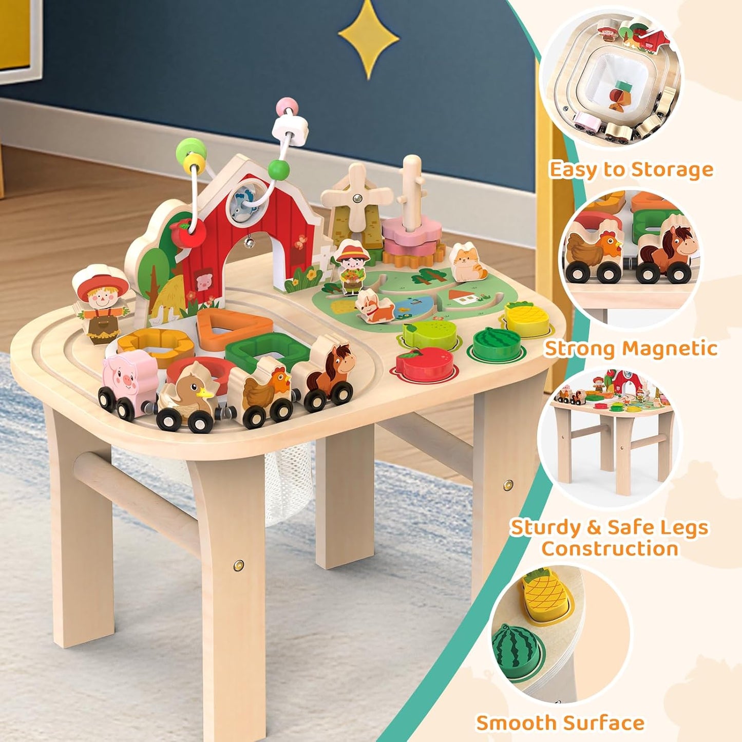 Activity Table for 1 Year Old, Baby Wooden Sensory Table -  BigGreenBear.com BABY TOYS 69.99 USD Big Green Bear