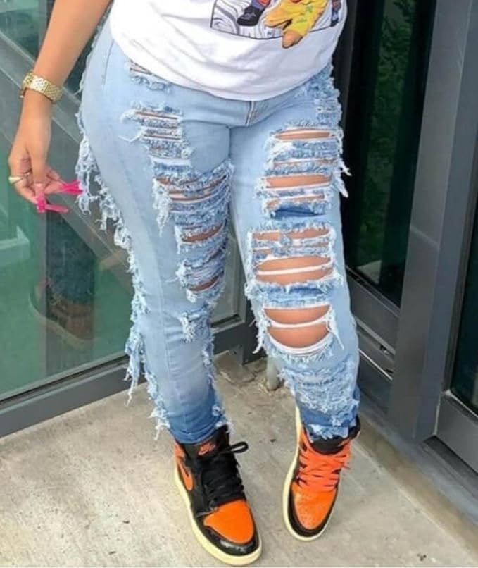 Women’s High Waist Skinny Stretch Ripped Jeans -  BigGreenBear.com clothing 24.50 USD Big Green Bear
