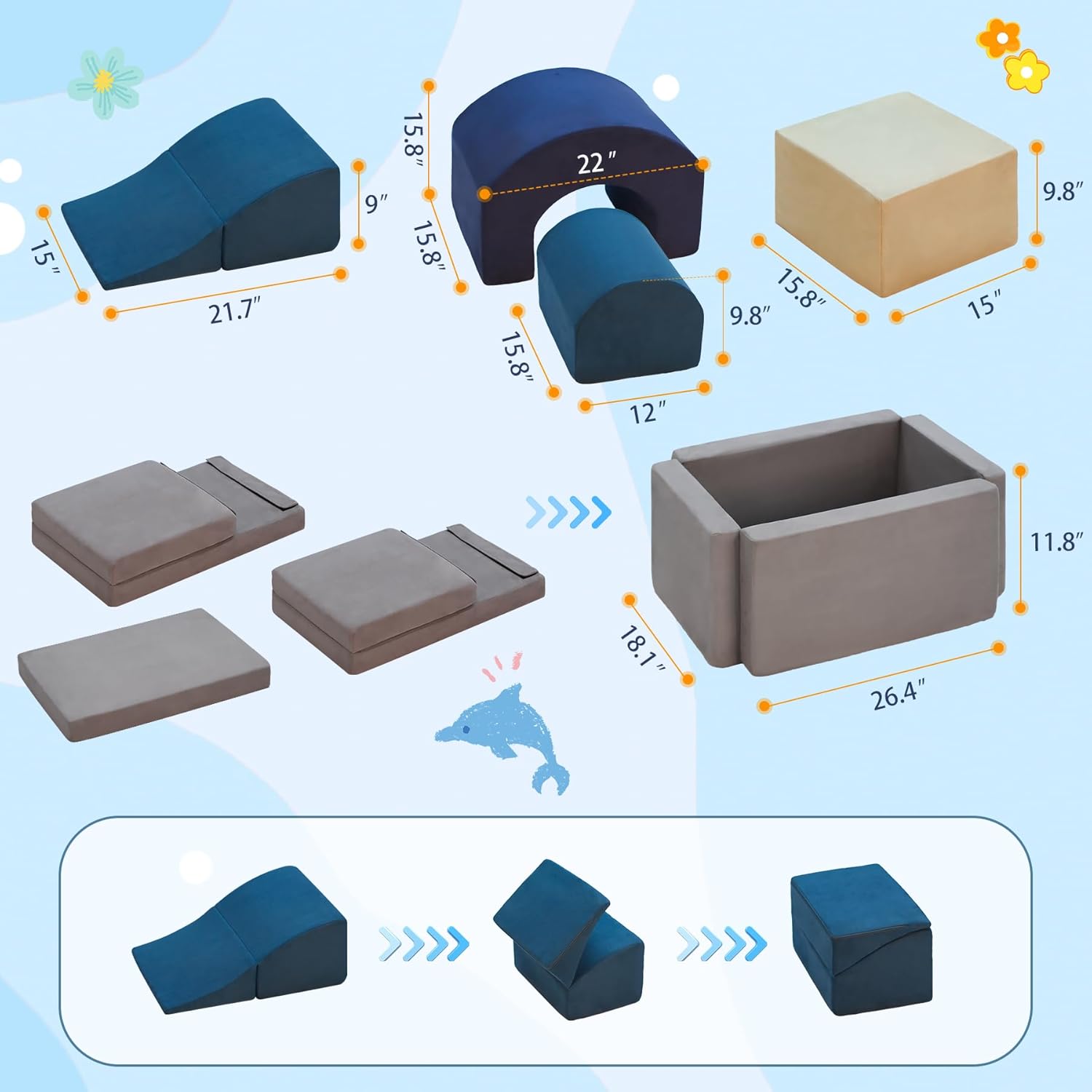 7 Pieces Climbing Toys and Blocks - Indoor Soft Foam Climber PlaySet