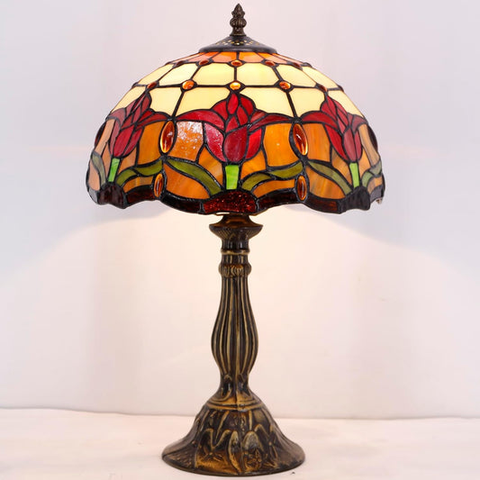 Tiffany Table Lamp Handcrafted Stained Glass Style Tulip Flower 18" High -  BigGreenBear.com Lighting 149.99