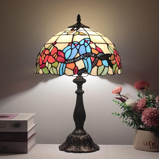 Tiffany Style 3-Color Handmade Stained Glass Lamp (Birds Flowers)