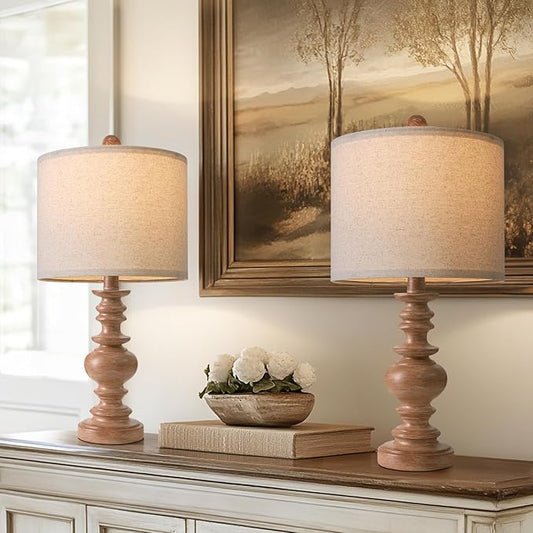 Set of 2- Vintage Resin Table Lamps for Nightstands with Linen Shades 20" High -  BigGreenBear.com Lighting 69.99 USD Big Green Bear
