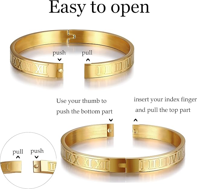 NEW! 3PCS Stainless Steel Bracelets for Men Gold Roman Numeral Bangle Bracelet -  BigGreenBear.com jewelry 19.99 USD Big Green Bear