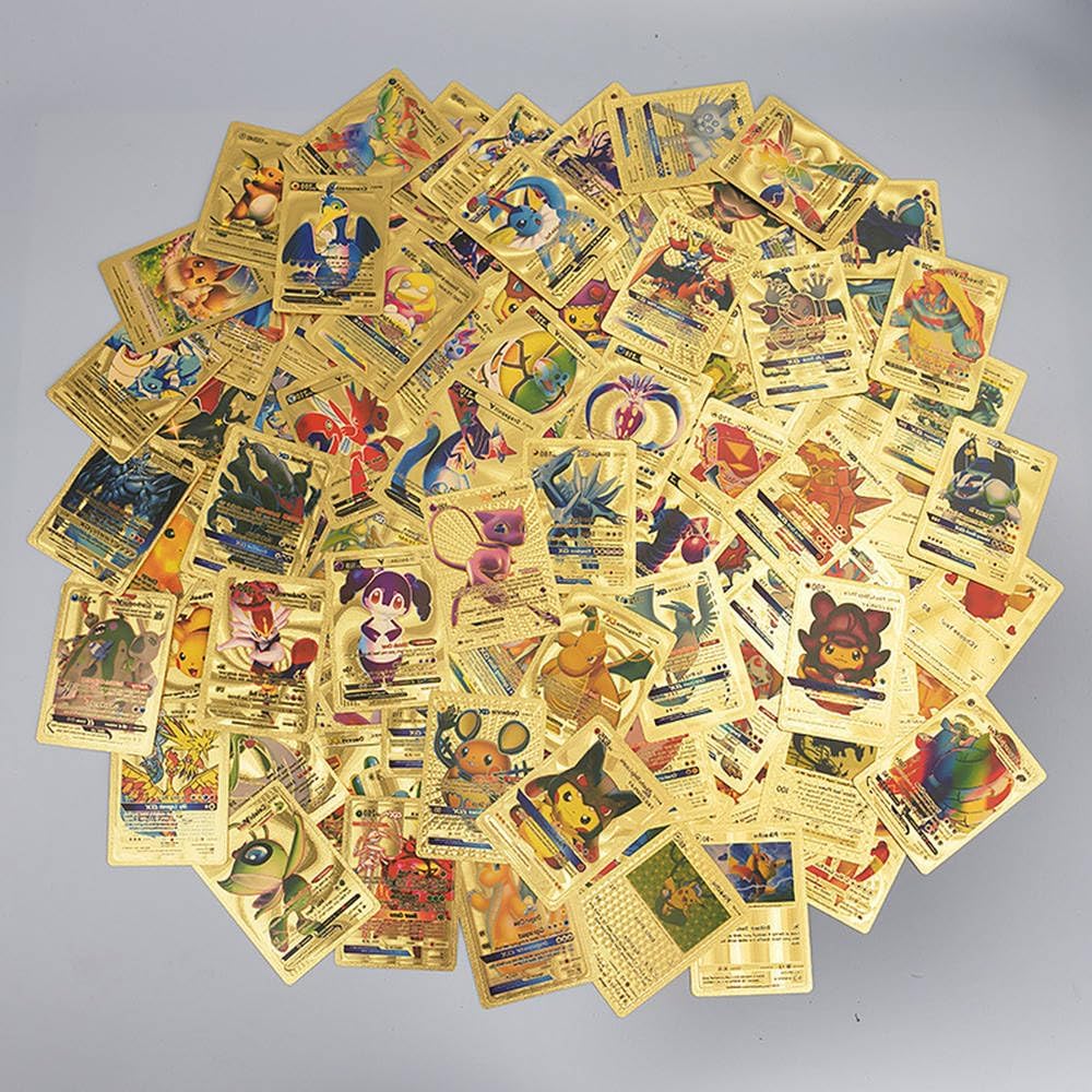 55 PCS Gold Cards Packs Vmax V EX GX Rare Golden Cards Deck Box Gold Foil Card