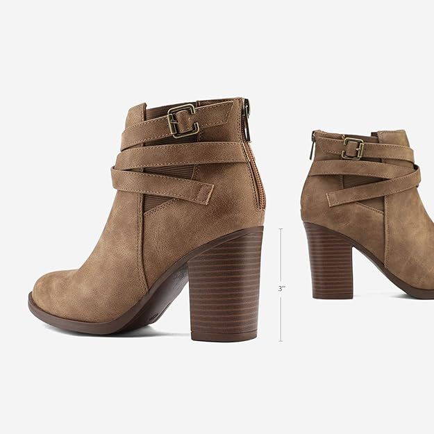 Women's Chunky High Heel Ankle Boots Close Toe Fall Heeled Booties Shoes